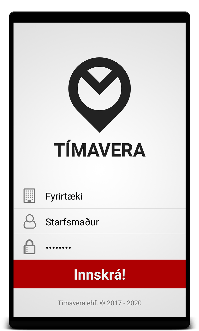 Screenshot of the login screen in the Tímavera app